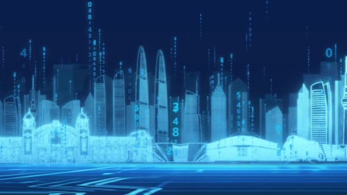 超宽屏蓝色科技数字城市背景