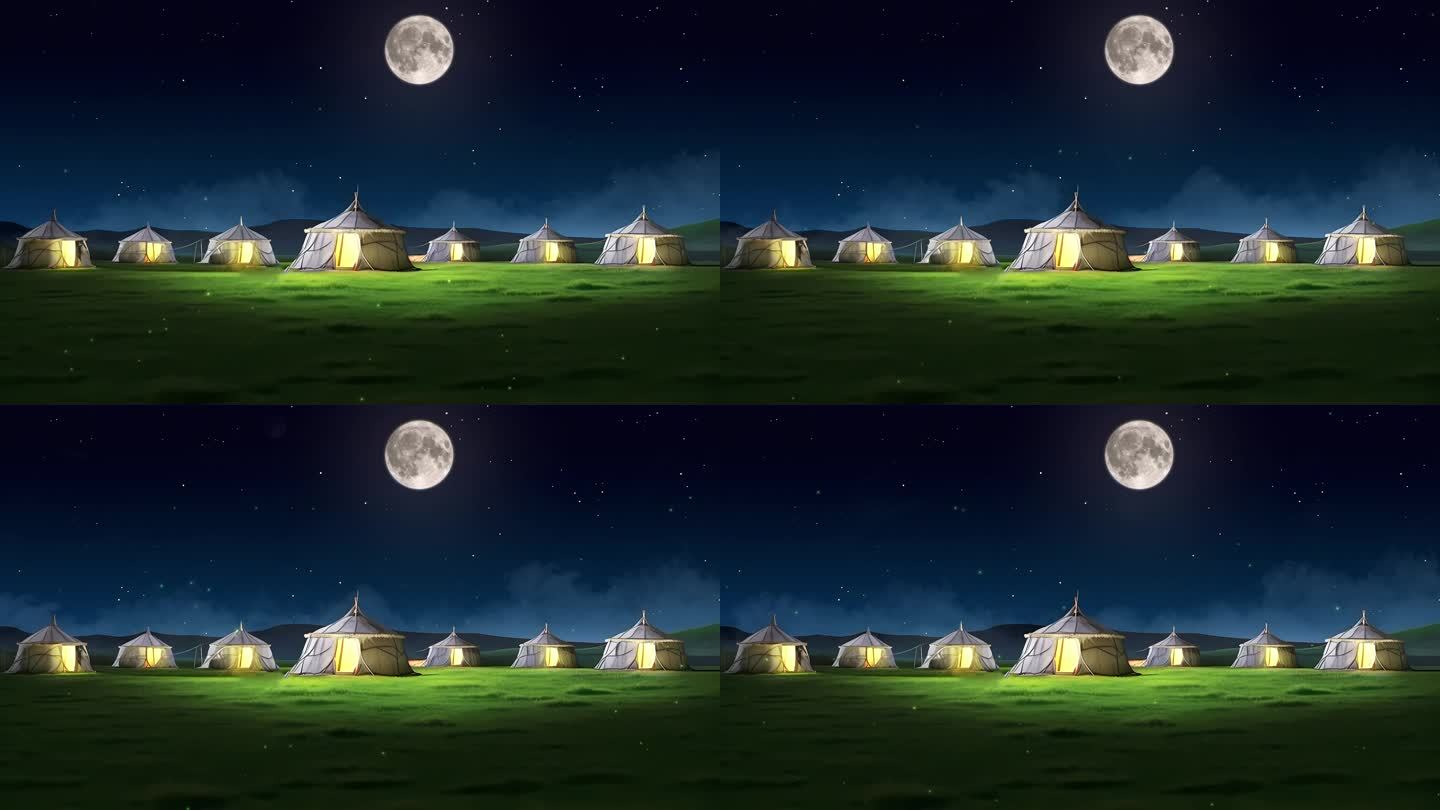蒙古包夜晚月亮