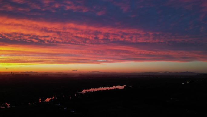 北京全景夕阳火烧云
