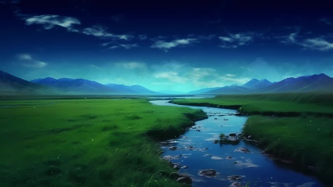 草原河流夜景