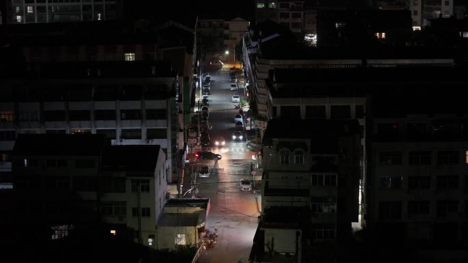 台州温岭松门胡同街景夜景航拍