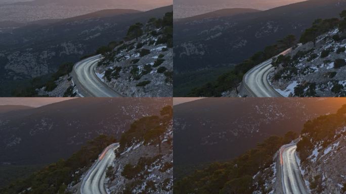航拍-日落时雅典城为背景的山路-使用大疆Inspire 2 X7 50mm RAW拍摄
