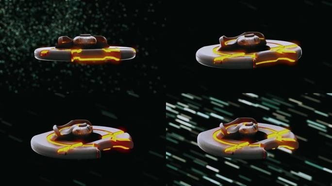UFO宇宙飞船，未来的3D渲染超高速外星人或未来的AI宇宙飞船动画。