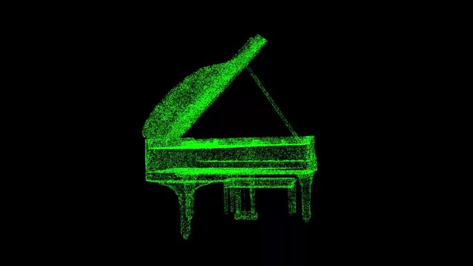 3D三角钢琴在黑色背景上旋转。古典音乐概念。学习弹钢琴。商业广告背景。用于标题，文本，演示。3d动画