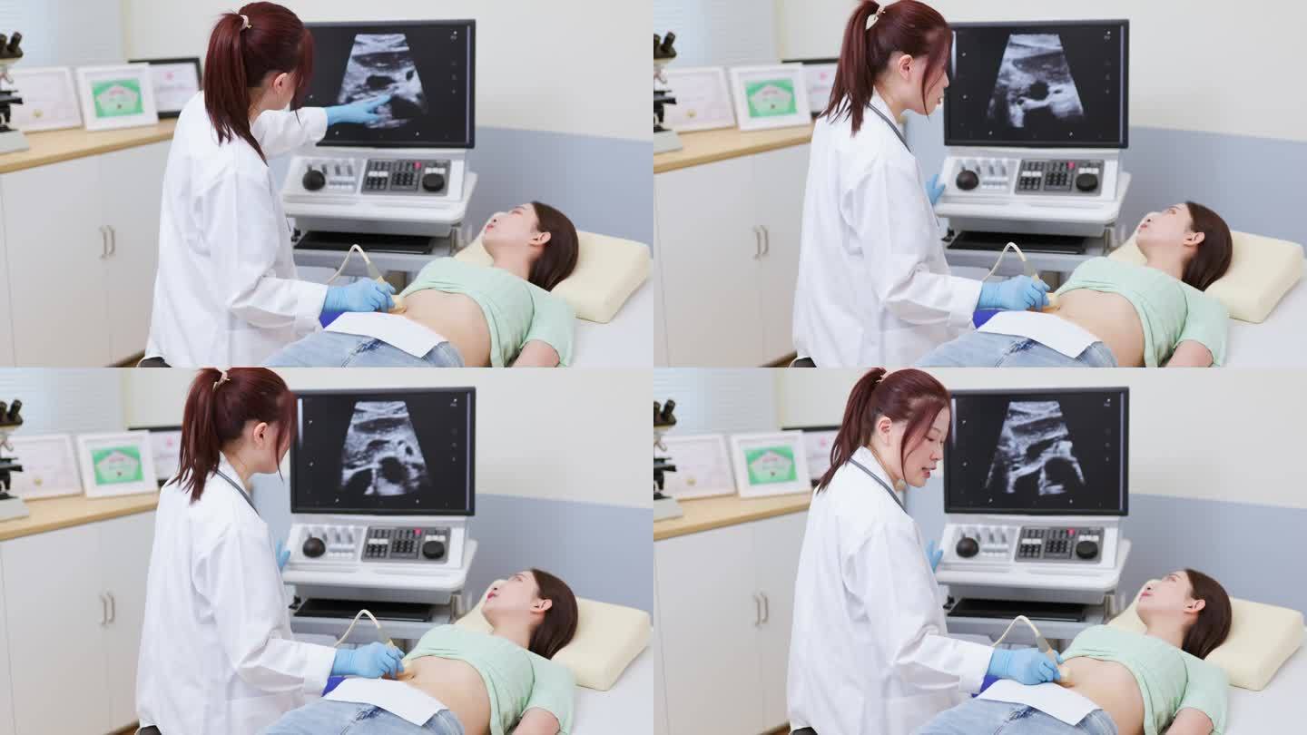 女性腹部超声检查查体体检女孩病床