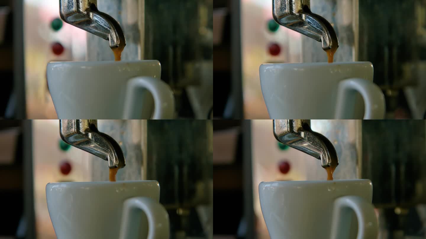 咖啡滴进白瓷茶杯，慢镜头特写