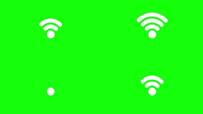 简单的Wi-fi图标动画绿色背景。Wi-Fi图标循环动画。无线互联网接入符号