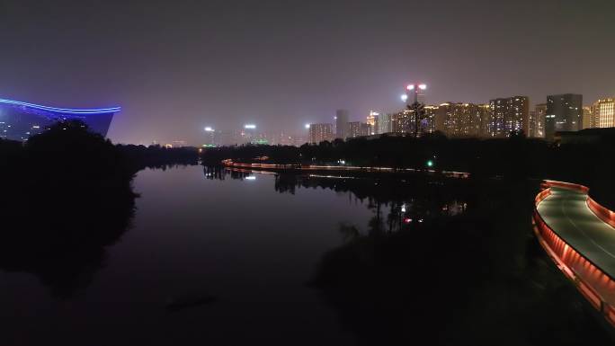 夜行锦城湖