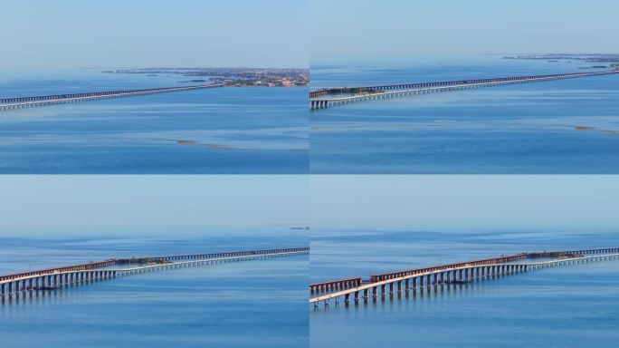 无人机拍摄的佛罗里达群岛七英里桥远摄视频