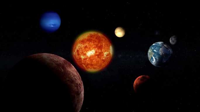 太阳系从太空-现实的宇宙场景与太阳，恒星和行星
