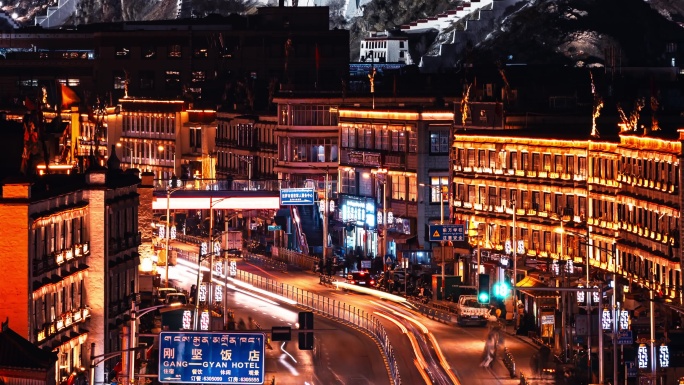 西藏拉萨布达拉宫夜景延时