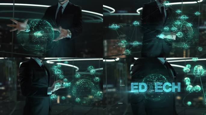 EdTech-在办公室使用虚拟现实的商人。