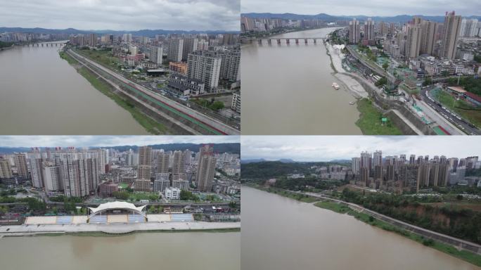 安康汉江一桥西一江两岸城市地标4K航拍
