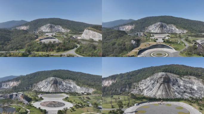 航拍襄阳大岘山生态旅游区山体摩崖石刻风光