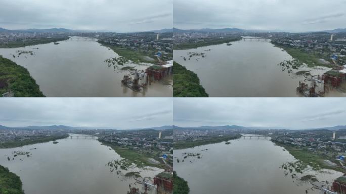 安康汉江黄洋河交叉口城市远景大景4K航拍