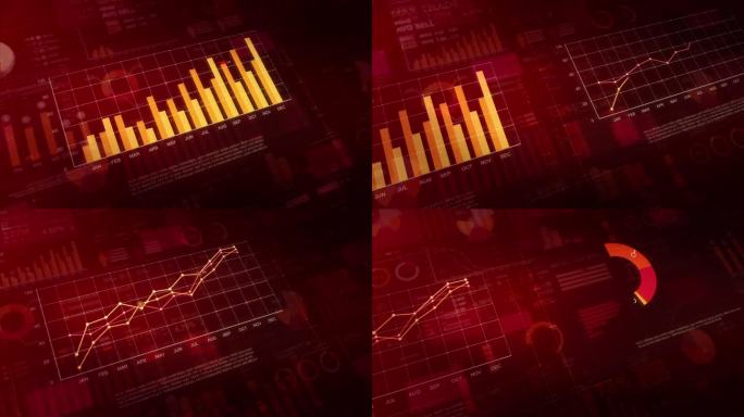 股票交易数据和图表显示利润增加。金融背景与饼，条形和线条动画图表。经济。技术。