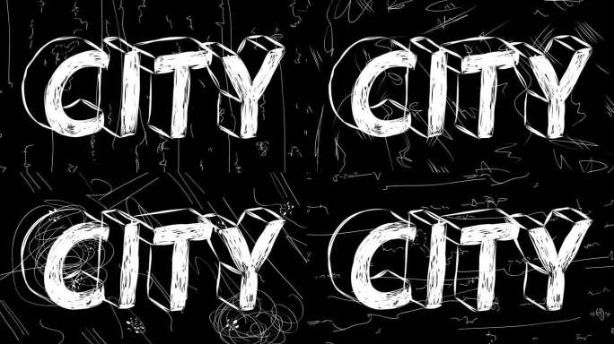 城市字动画的旧混乱的电影带垃圾效果