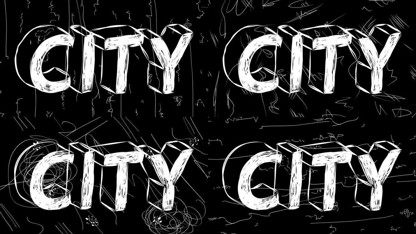 城市字动画的旧混乱的电影带垃圾效果