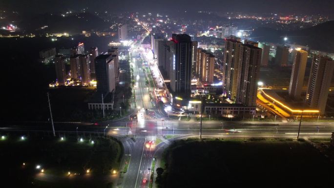 台州温岭松门现代大厦夜景航拍