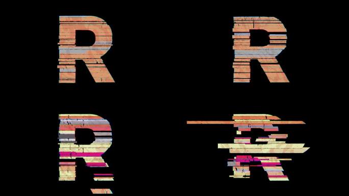 R到S字母切换在卡通Glitchy风格在透明背景在4k动画。