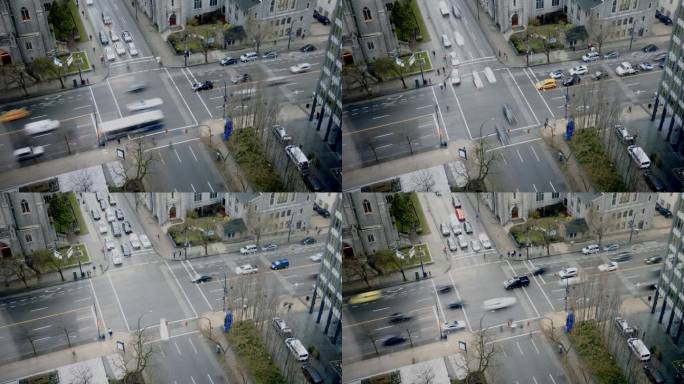 繁忙的十字路口在温哥华的城市时间流逝