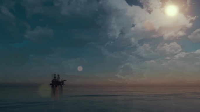 夕阳下的石油钻井平台