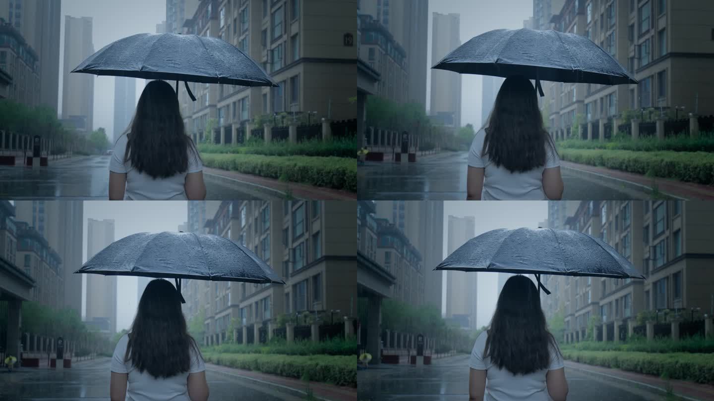 坏天气。女人在雨中感到沮丧