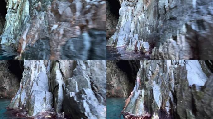 法国科西嘉岛夏季，进入卡兰克斯德皮亚纳荒地的岩洞