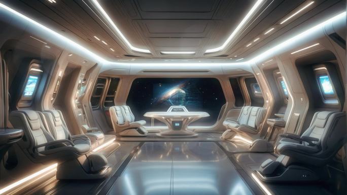 4K未来科幻太空舱内部全息