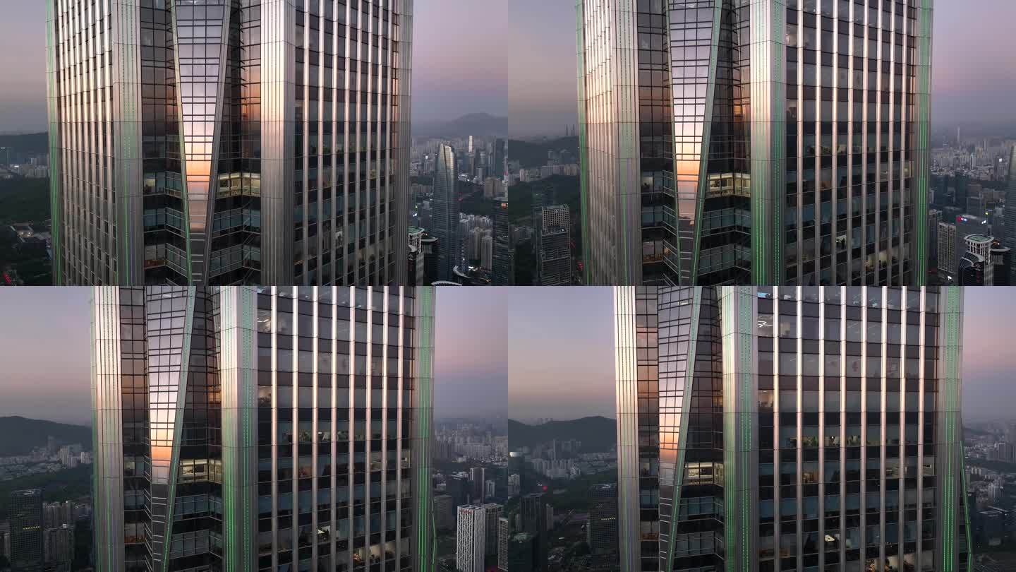 航拍深圳平安金融中心建筑玻璃幕墙反光特写