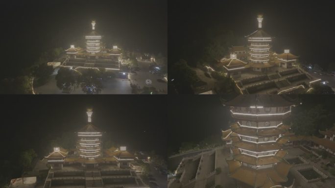 夜景将军塔 肇庆 将军山 航拍 4k