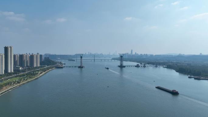 4K航拍长沙湘江河畔跨江大桥合集4