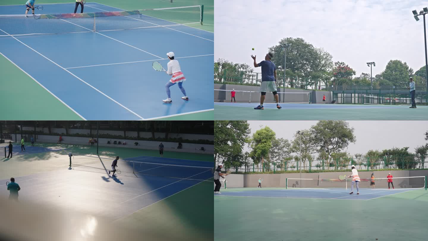 【合集】晨练打网球 小区户外网球场