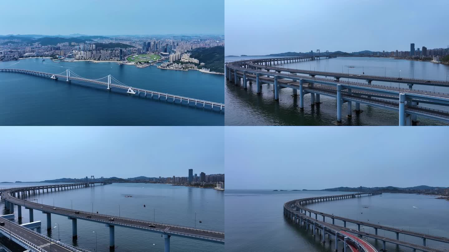 4K航拍大连跨海大桥桥梁交通大海