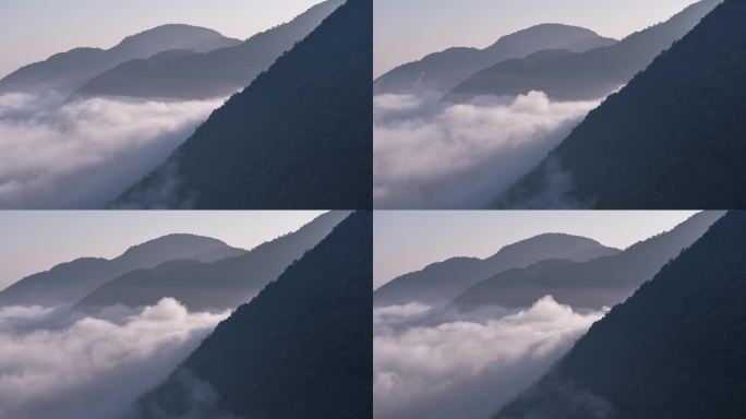 云雾在半山腰翻腾的延时视频