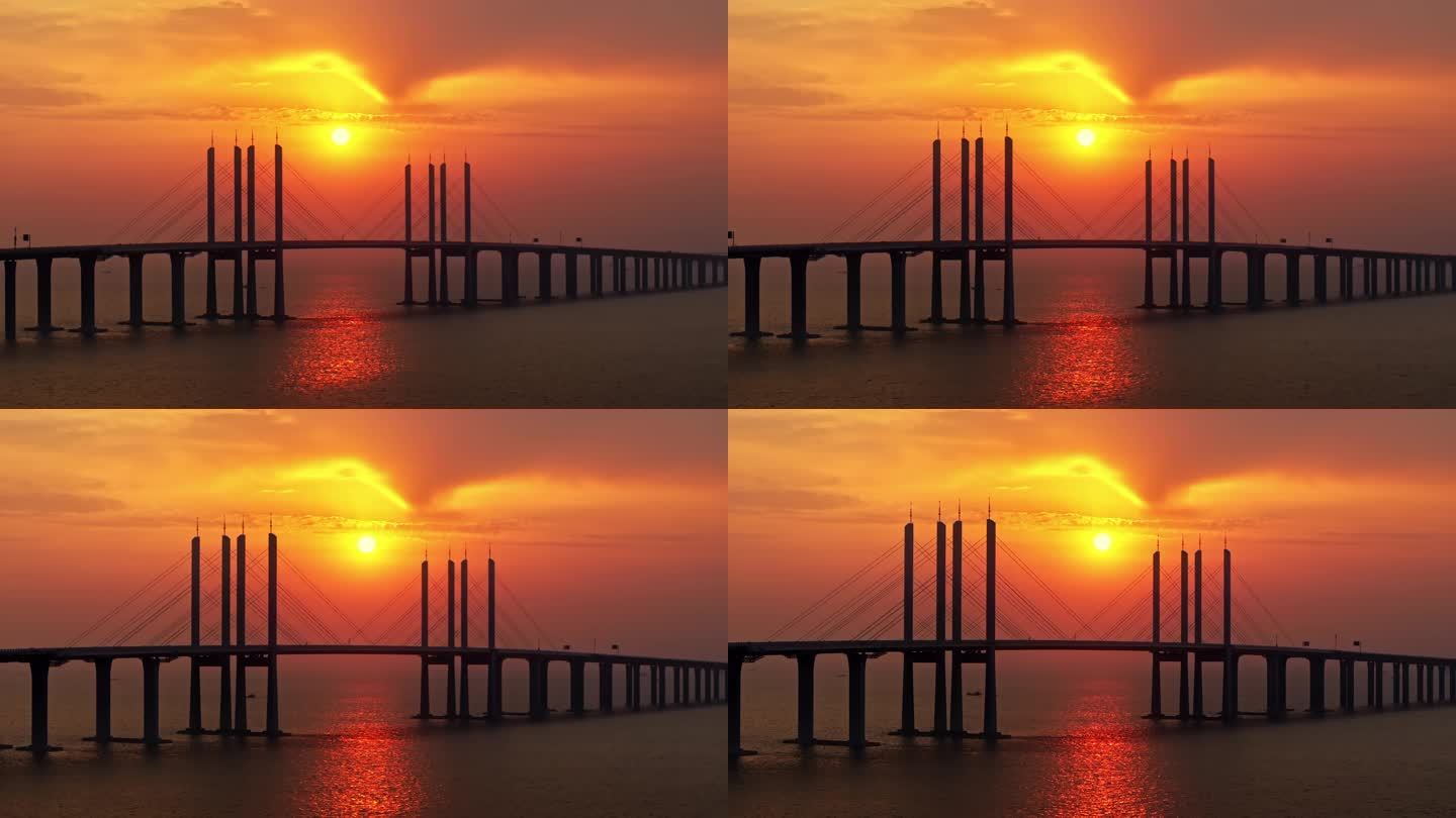 日落镜头胶州湾大桥