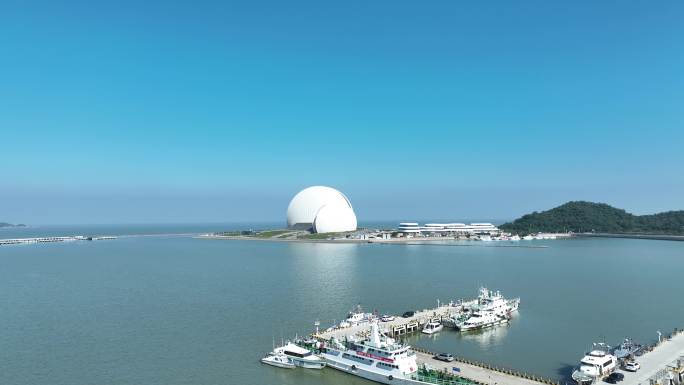 珠海日月贝航拍珠海大剧院地标城市建筑风光