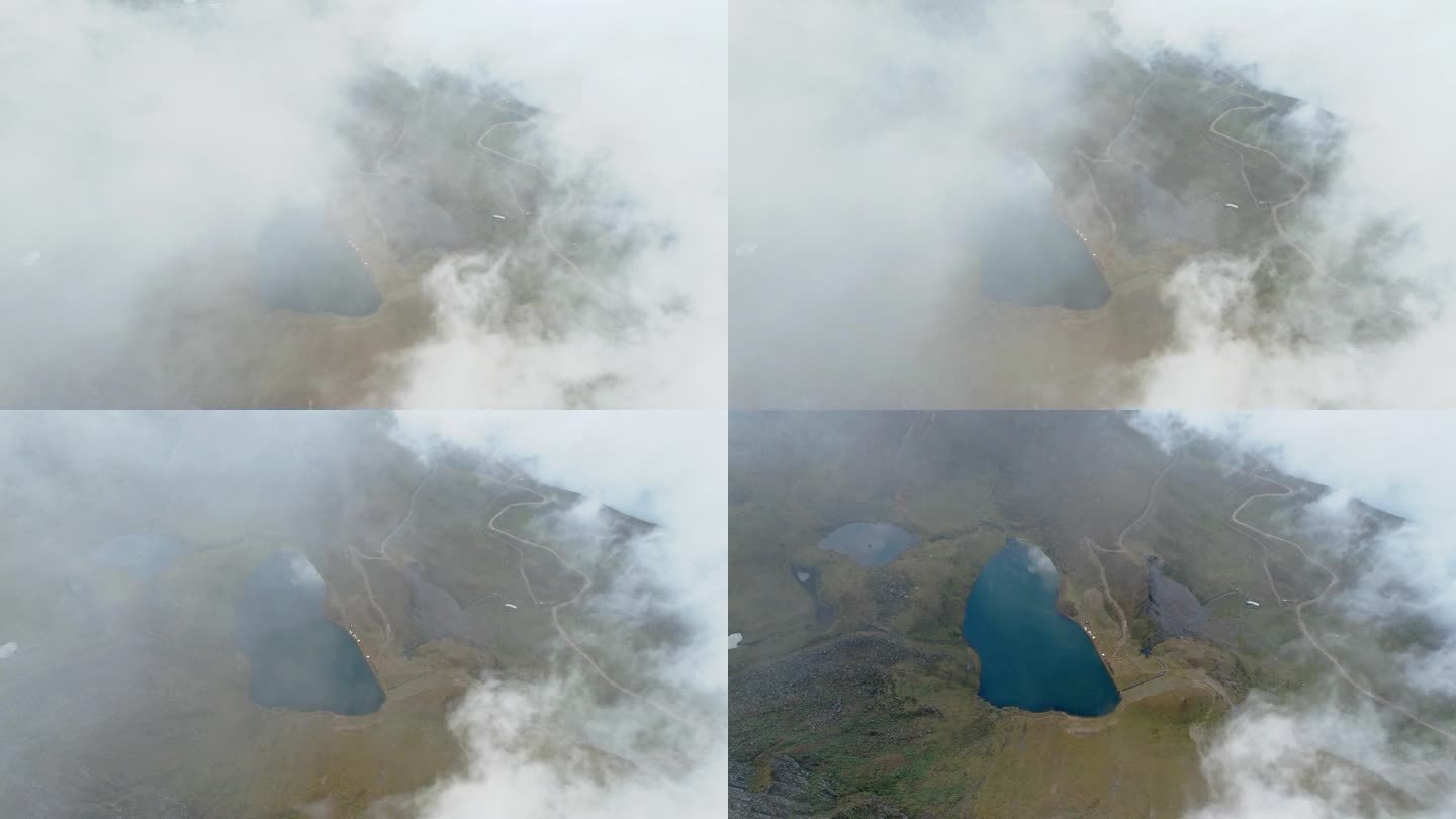 上帝的视角俯瞰云雾下的高原湖泊妖精塘