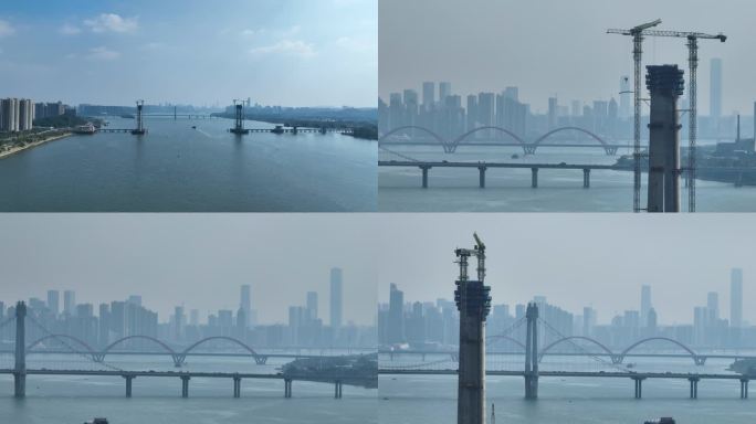 4K航拍长沙湘江河畔跨江大桥10