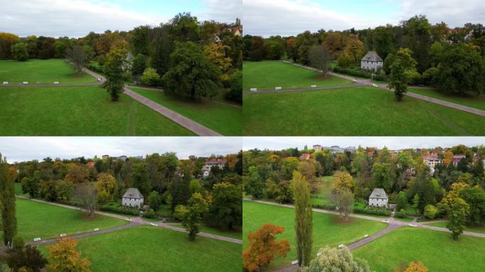 精彩的空中俯瞰飞行
魏玛花园别墅图林根公园德国秋天23。圈出无人机画面
4 k的片段