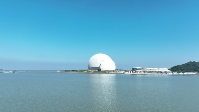 珠海日月贝航拍珠海大剧院地标城市建筑风光