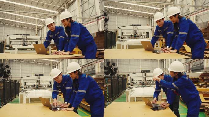 工厂制造纸板造纸厂，工业工程师检查大型机械输送纸生产线