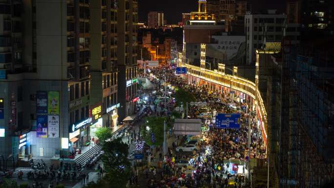 福建泉州石狮新华路八卦街夜市人潮汹涌