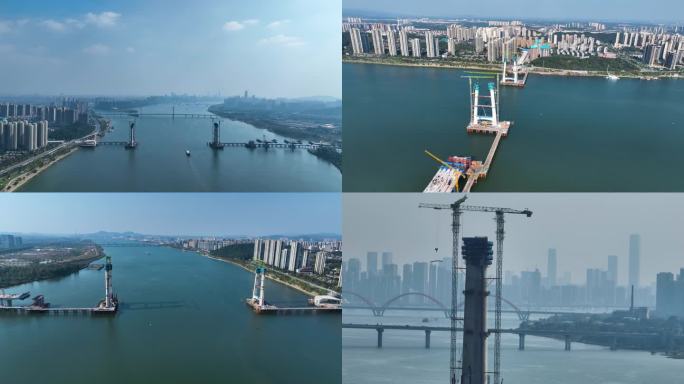 4K航拍长沙湘江河畔跨江大桥合集3