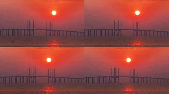 唯美海上日落镜头胶州湾大桥
