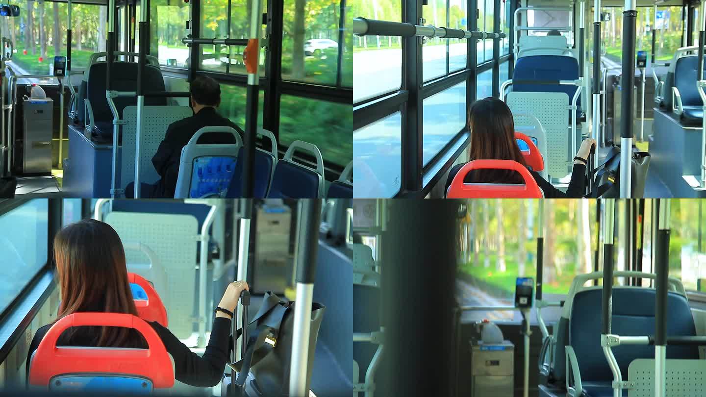 实拍老人女人乘坐公交车