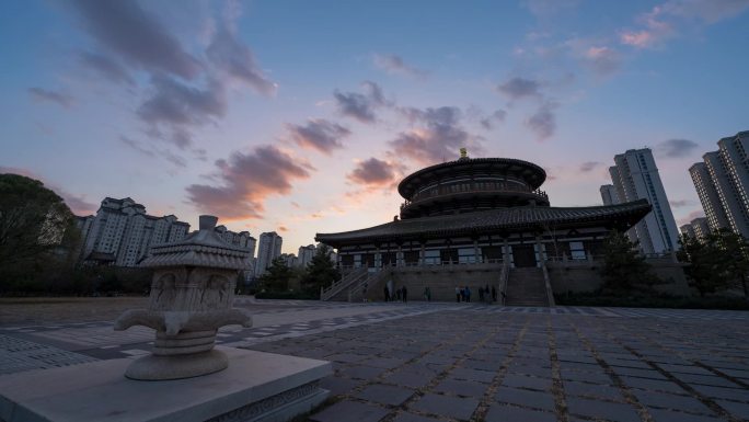 山西大同明堂晚霞夜景亮灯延时视频