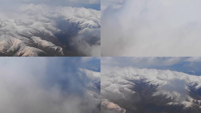 飞机窗外航拍祁连山脉雪山云雾风光