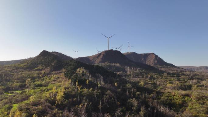 大美中国绿水青山风力发电清洁能源震撼航拍