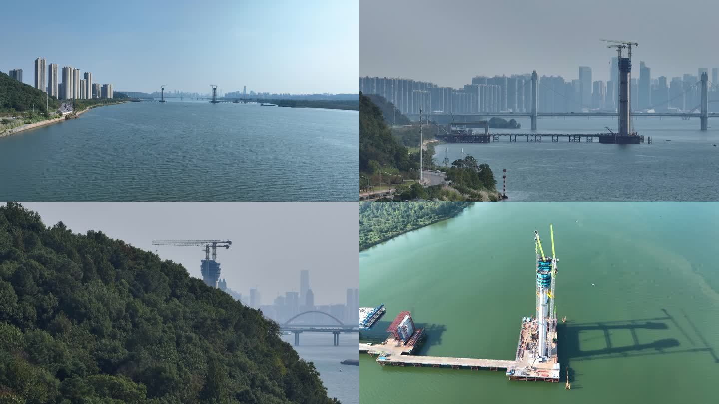 4K航拍长沙湘江河畔跨江大桥合集8